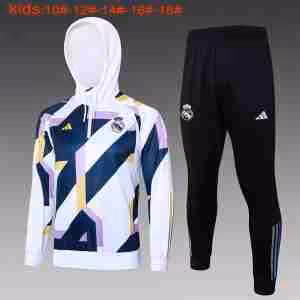 Tuta Con Cappuccio Bambino Real Madrid 2024 2025 Bianco Blu