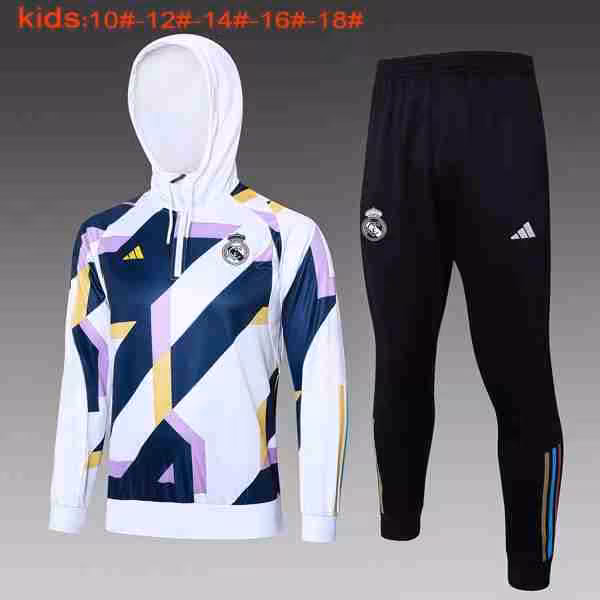 Ninos Chandal Con Capucha Real Madrid 2024-2025 Blanco Azul