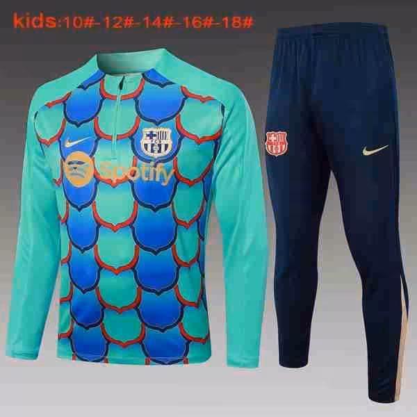 Niños Sudadera De Training Barcelona 2024-2025 Verde Azul 3
