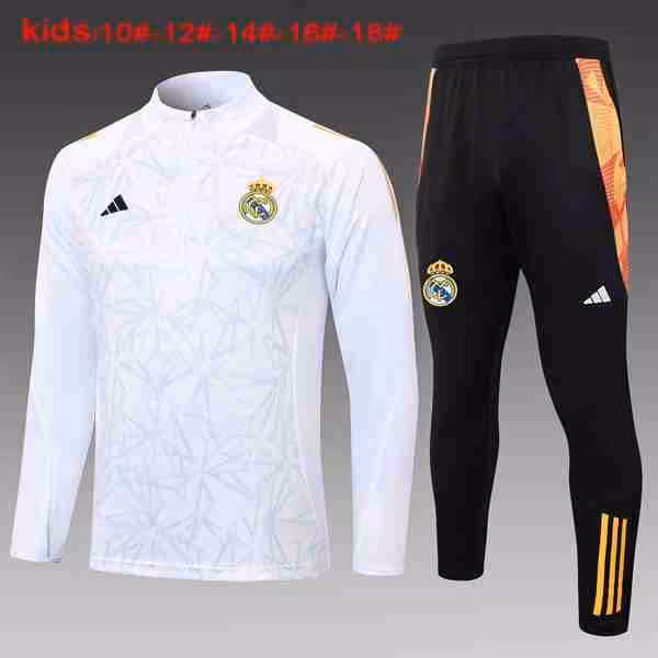 Niños Sudadera De Training Real Madrid 2024-2025 Blanco Gris 3