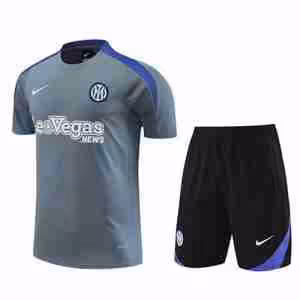 Thailandia Maglietta Calcio Set Formazione Inter Milan 2024 2025 Grigio Nero