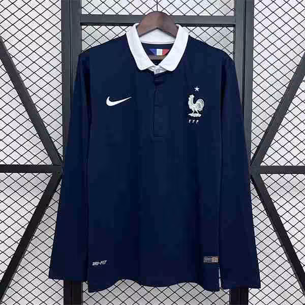 Tailandia Camiseta France 1ª Retro 2014 Thailandia Maglietta Calcio Prima Manica Lunga Francia Retro 2014