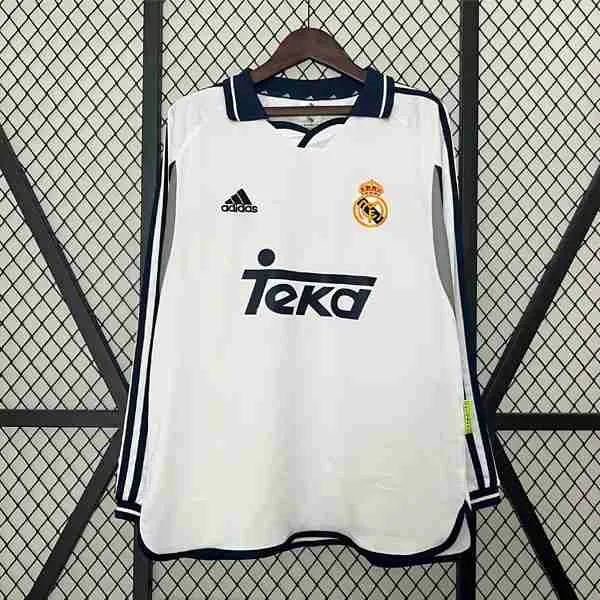 Tailandia Camiseta Real Madrid 1ª Retro ML 2000 2001 Thailandia Maglietta Calcio Prima Manica Lunga Real Madrid Retro 2000 2001